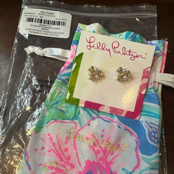 NWT Lilly Pulitzer,Senorita Stud Earring, Gold Metallic - Picture 4 of 4